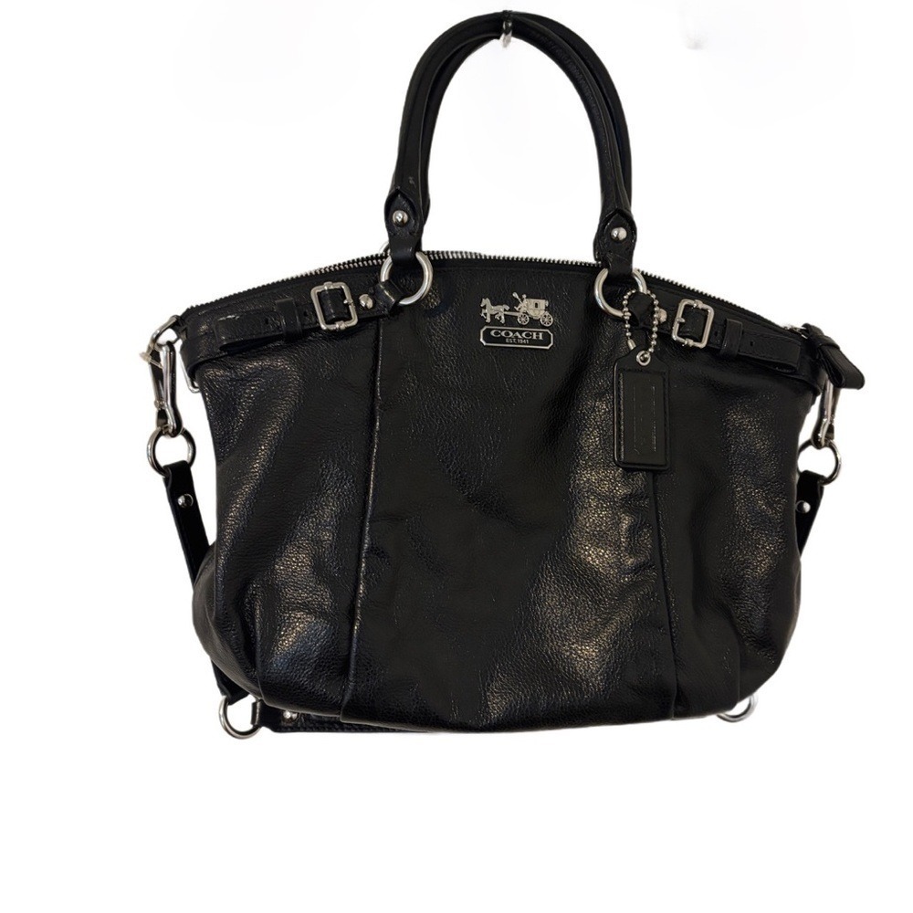 Super Stylish Coach Madison Black Leather Convertible Satchel W Shoulder Strap - Picture 2 of 9